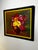 Wood Vintage Mid Century Impressionist "Poppy" Floral Still Life Original Oil Framed Painting in Bottle Green, Dark Pink & Canary Yellow For Sale - Image 7 of 12