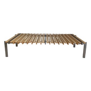 Wood and Metal Bench with Cushions, 1970 For Sale
