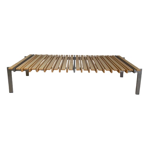 Wood and Metal Bench with Cushions, 1970 For Sale