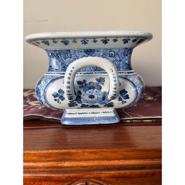 Traditional 1882 Royal Delft Joost Thooft Blue & White Chinoiserie Jardinière For Sale - Image 3 of 15