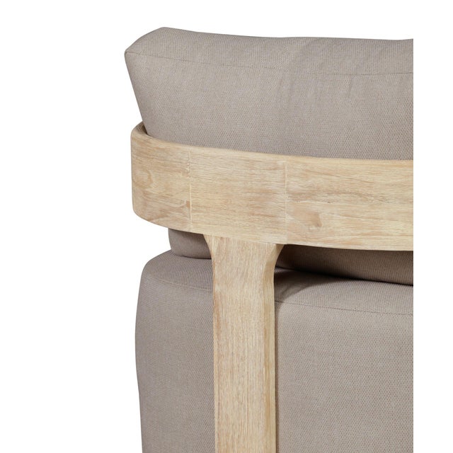 Wood Eclipse Outdoor Solid Teak Wood Revolving Chair Natural Look - Gray Fabric For Sale - Image 7 of 12