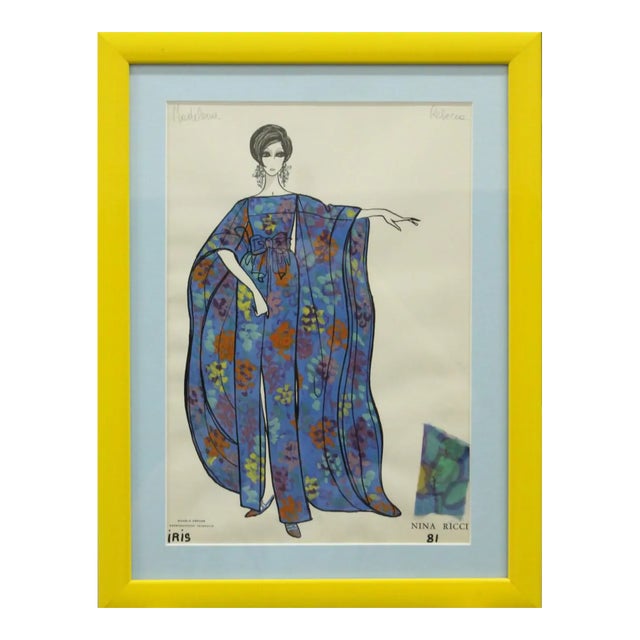 Nina Ricci 'Iris' 81 Watercolor Fashion Plate For Sale