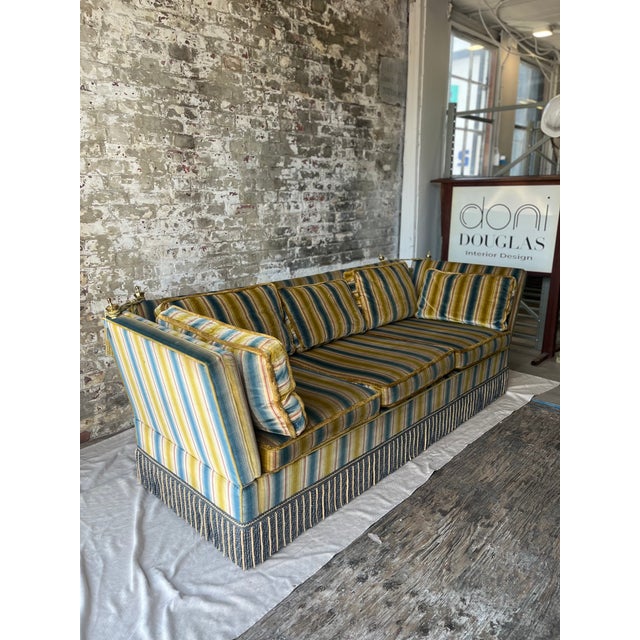 Elevate your space with this stunning set of vintage sofas, acquired in Round Top Texas and brimming with old-world...