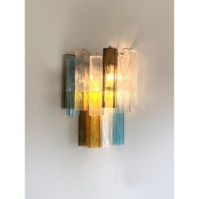 Multicolored Squared Murano Glass Wall Sconces from Simoeng, Set of 2 For Sale - Image 8 of 14