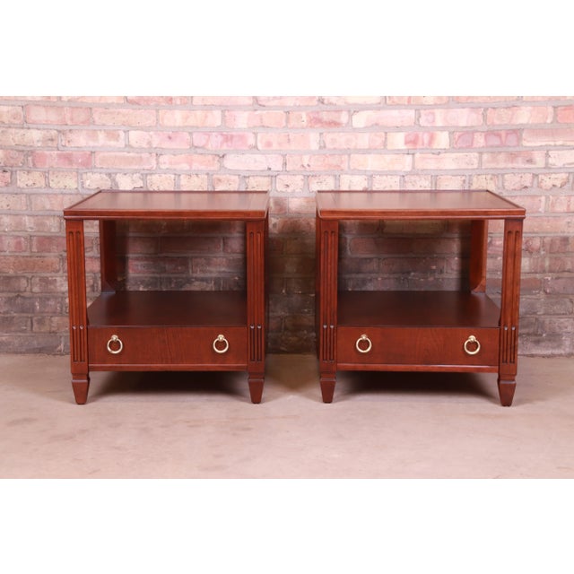 Mid-Century Modern Baker Furniture French Regency Mahogany Nightstands or End Tables, Newly Refinished For Sale - Image 3 of 13