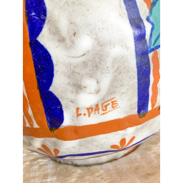 Art Nouveau 1920s French Art Nouveau Polychrome Pottery Vase by Louis Dage, Signed For Sale - Image 3 of 12