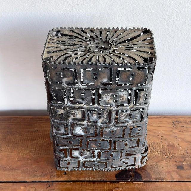 Metal Late 20th Century Brutalist Torch Cut Metal Luminary For Sale - Image 7 of 12