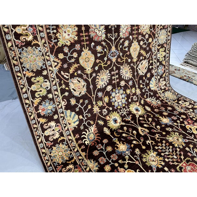 Textile Black and Gold Afghan Sultani Wool Rug, Natural Dye Persian Floral Design, 6′7″ × 9′8″ For Sale - Image 7 of 15