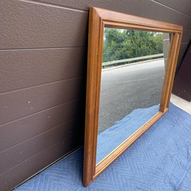 Vintage Drexel Passage Collection Oak & Rattan Vertical Wall Mirror For Sale - Image 11 of 11