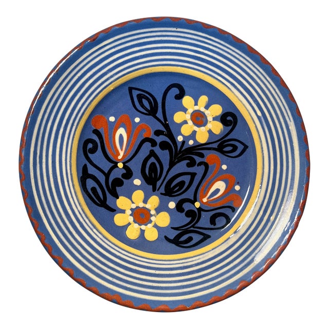 Talavera Mexican Plate Daisies, Tulips, Leaves Majolica Pottery Signed C Hand Painted For Sale
