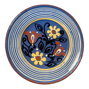 Talavera Mexican Plate Daisies, Tulips, Leaves Majolica Pottery Signed C Hand Painted