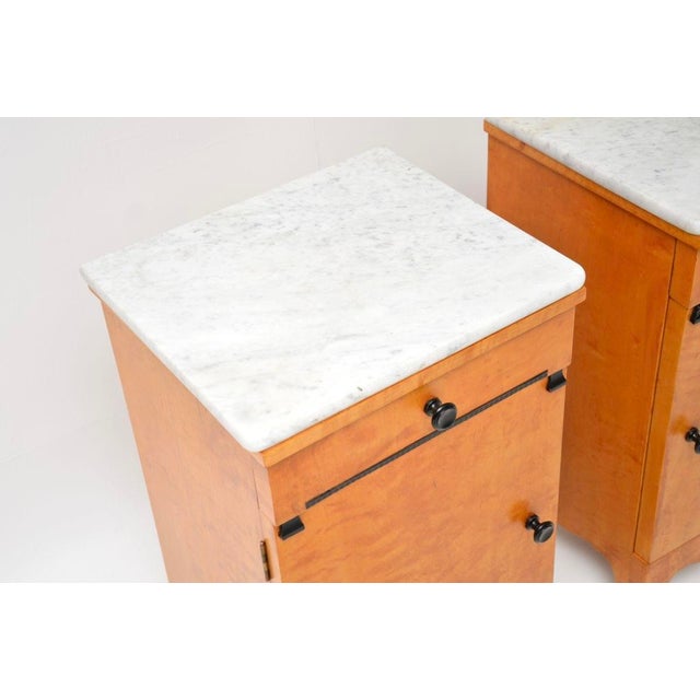 Wood Antique Swedish Satin Birch Bedside Cabinets with Marble Tops, 1890s, Set of 2 For Sale - Image 7 of 11