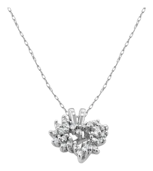 Small Diamond Cluster Heart Necklace .25cttw 14k White Gold 16"