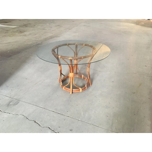 Mid-Century Modern Italian Bamboo Table with Glass Top, 1970s, in Very Good conditions. Designed 1970 to 1979
