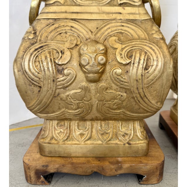 James Mont 1940s James Mont Style Pair of Cast Brass Table Lamps For Sale - Image 4 of 11