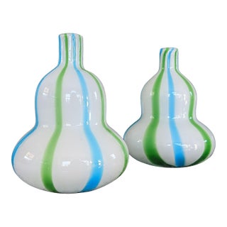 Vintage 1990s Jonathan Adler Murano Glass Style Gourd Vases- A Pair For Sale