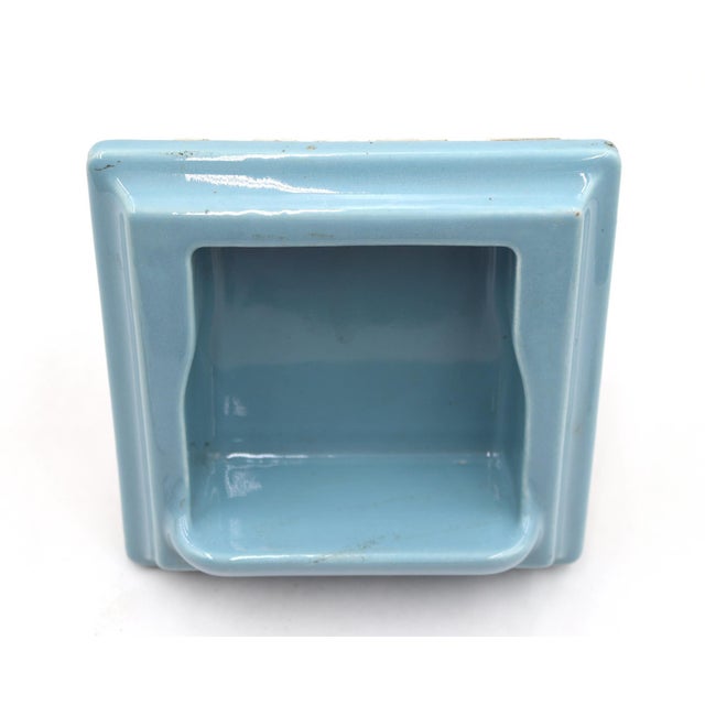 A vintage blue porcelain ceramic flush mount soap dish, bearing the number 941 on the back. Made by Franklin. Sold in its...