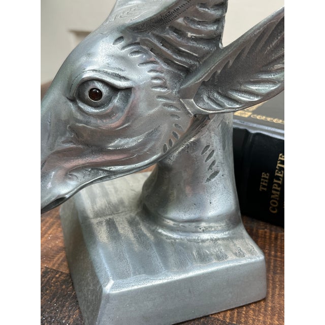 Arthur Court Arthur Court MCM Antelope Gazelle Bookends Silver Weighted Metal Amber Eyes For Sale - Image 4 of 11