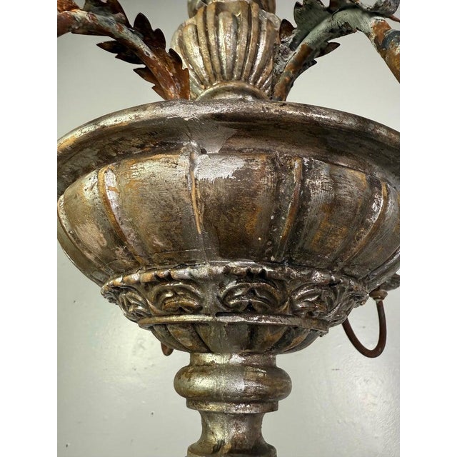 Brown Italian Silvered Wood and Iron Six-Light Chandelier For Sale - Image 8 of 13