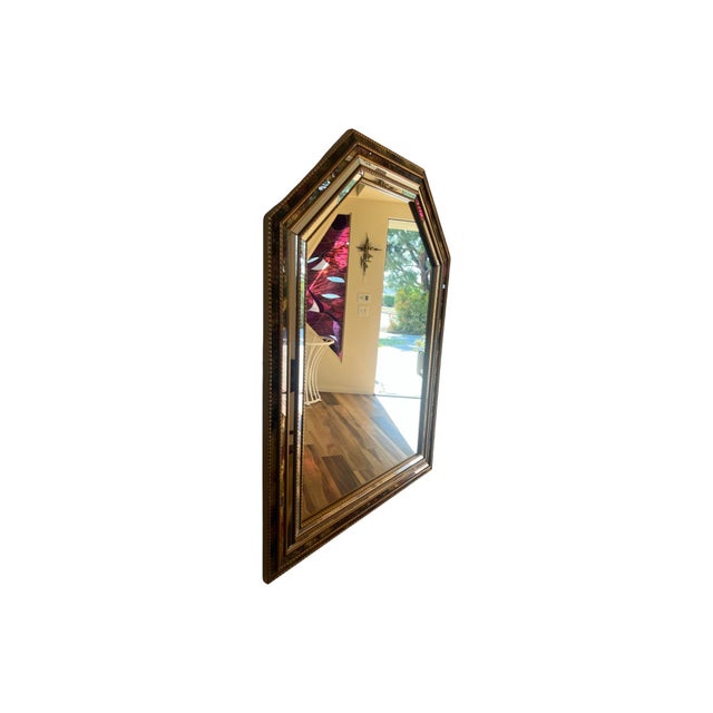 Postmodern Vintage Mid Century Wall Mirror 1980s Postmodern Windsor Gold Frame For Sale - Image 3 of 11