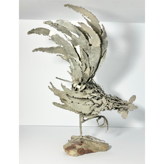 1960s Mid-century Vintage Large Rooster Chicken Silver Metal Art Sculpture 19” Good vintage condition. No noted damage....