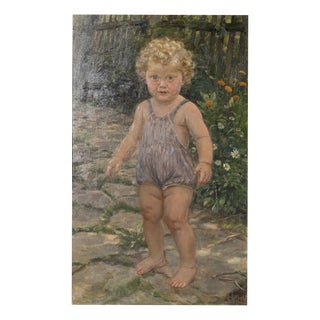 Heinrich Pforr, Summer Idyll Barefoot Child Garden Steinweg, 1946, Oil Painting on Canvas For Sale