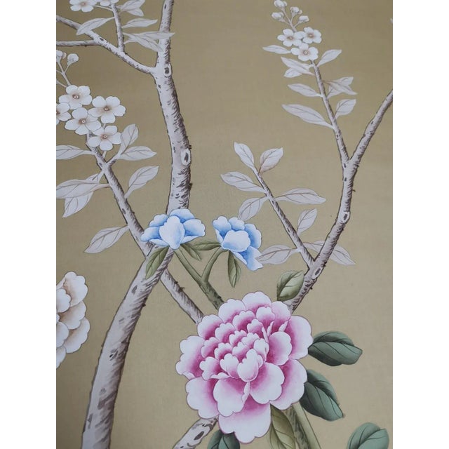 Chinoiserie 36" * H108"/Panel * 6ps, Peonies Garden Chinoiserie Handmade Wallpaper Mural For Sale - Image 3 of 6