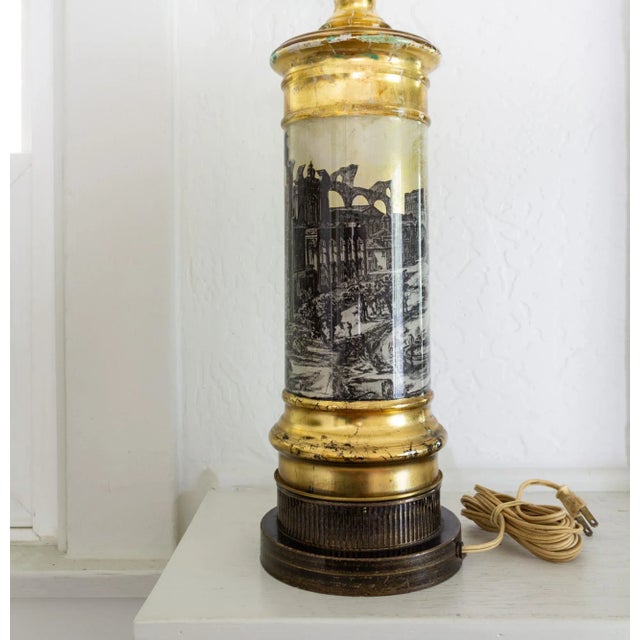 Verre Eglomise Glass Gilt and Decoupage Lamp of Roman Ruins For Sale - Image 9 of 13