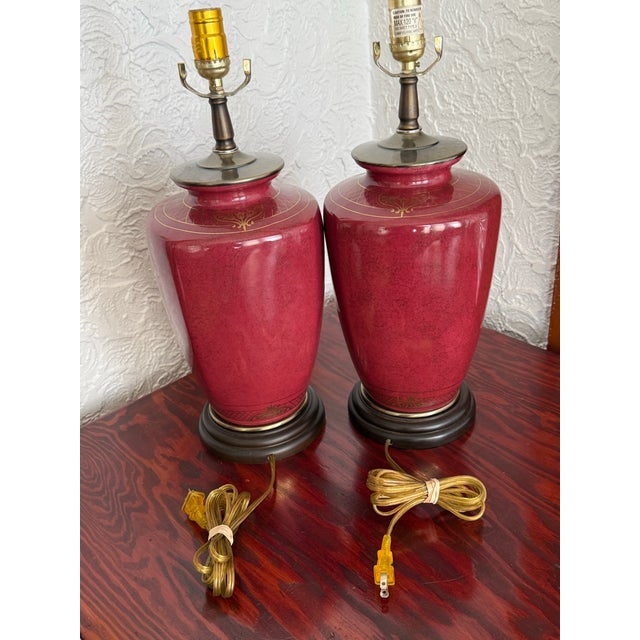 Late 20th Century Oxblood Red Glazed Ceramic Table Lamps, a Pair For Sale - Image 10 of 12