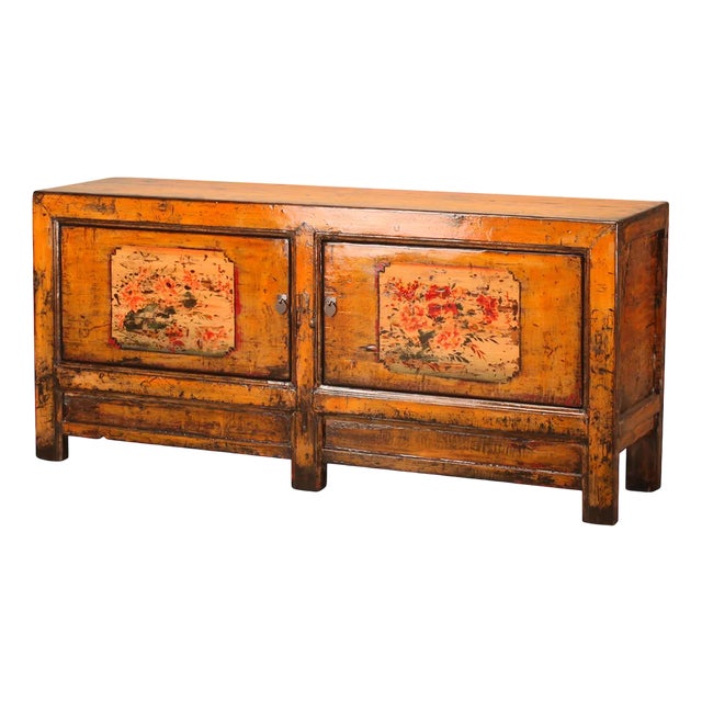 Orange Lacquer Sideboard with Flowers, 1920s For Sale