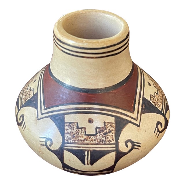 Native American Hopi Tewa Miniature Polychrome Clay Sikyatkirevival Pot For Sale