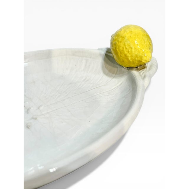 Folk Art Vintage Italian Majolica Trompe L’Oeil Ceramic Lemon Dish For Sale - Image 3 of 11