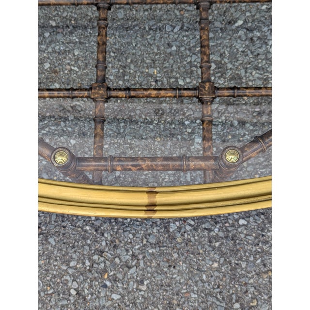 Hollywood Regency Baker Attributed Oval Faux Bamboo Brass and Glass Coffee Table, C. 1970s For Sale - Image 3 of 9