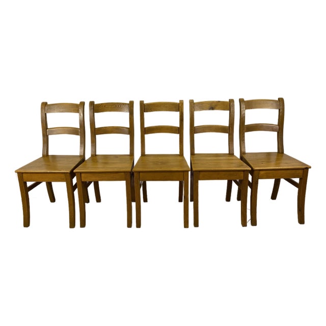 Country French Provincial Style Wooden Dining Chairs, Set of 5 For Sale