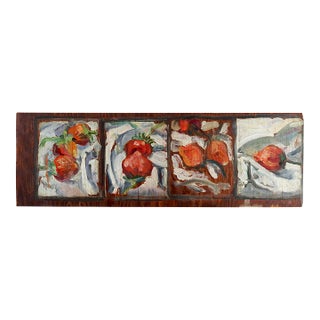 Mid 20th Century Impressionist Strawberry Still Life Painting on Wood For Sale
