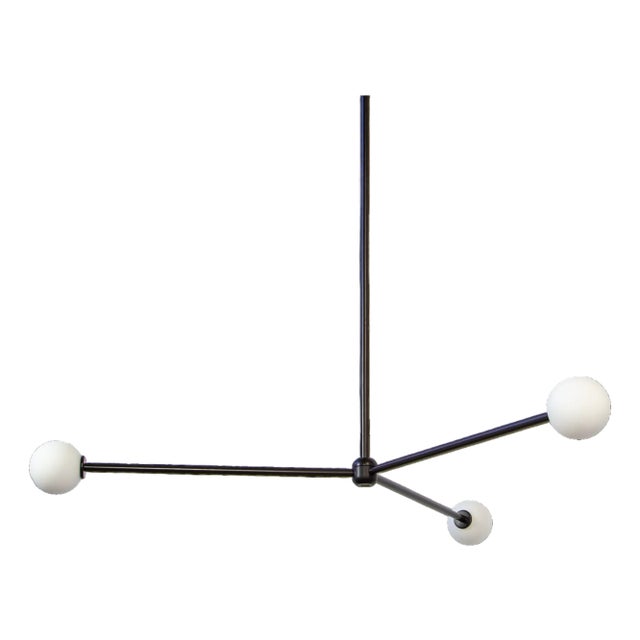 Globe Chandelier 3, Black, 26.5in H, 3 Inch Glass Globes, by Research.Lighting, Modern, Minimal Hanging Light For Sale