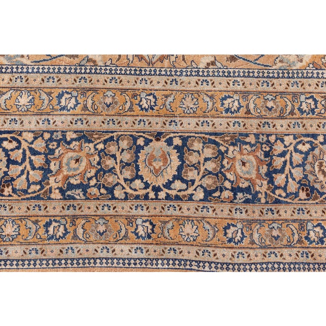 Persian Antique Persian Tabriz Orange Handmade Wool Rug For Sale - Image 3 of 6