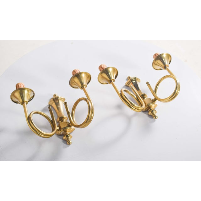 Wall Lights in Brass with Two Arms, 1920, Set of 2 For Sale - Image 4 of 6
