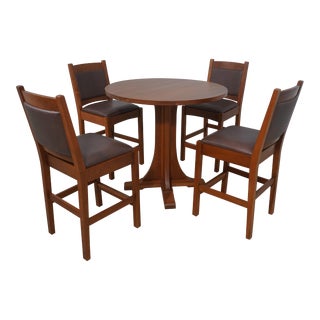 Stickley 5 Piece Mission Cherry Pub Table & Chairs Set For Sale