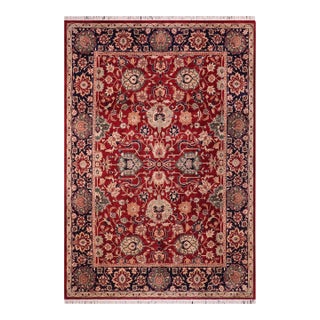 Shabby Chic 1990's Floral Pak-Persian Red/Blue Wool Rug - 9'0'' X 12'5'' For Sale
