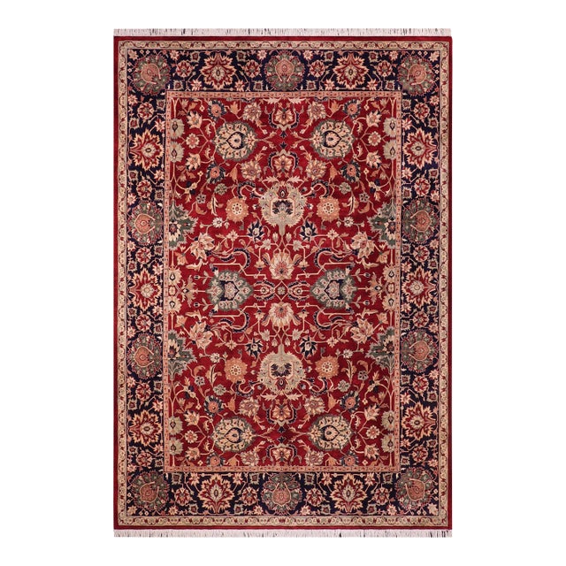 Shabby Chic 1990's Floral Pak-Persian Red/Blue Wool Rug - 9'0'' X 12'5'' For Sale