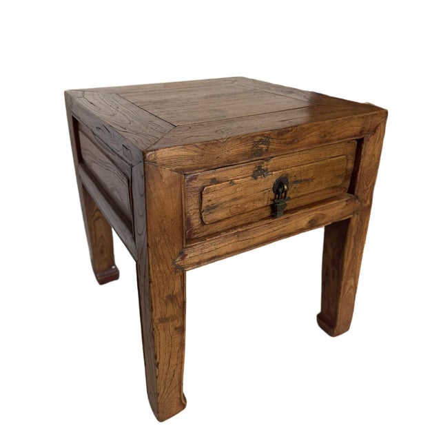 1920s Antique Elm Low Stool With Storage Drawer For Sale - Image 5 of 11
