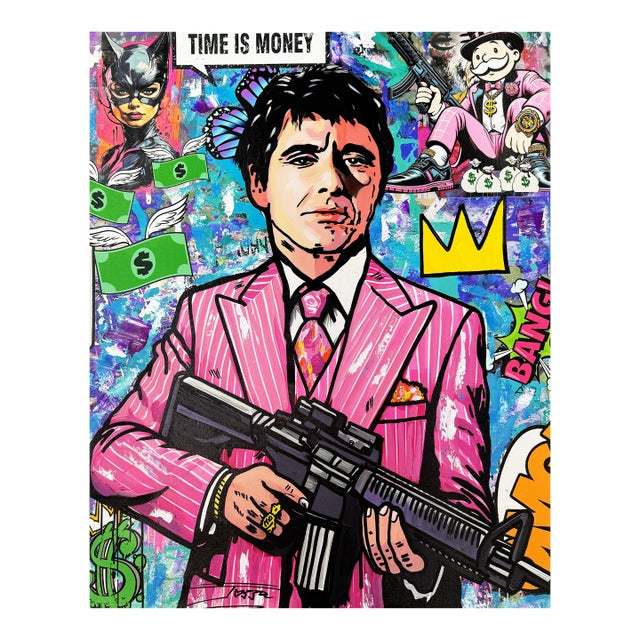 Jozza, Al Pacino Scarface, Original Painting on Canvas, 30x24 Inches Stretched, 2025 For Sale