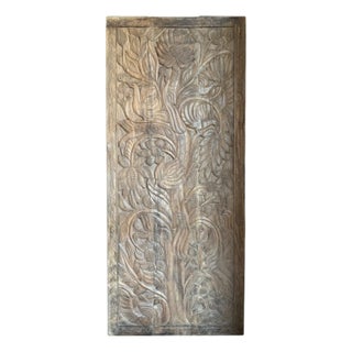 Hand-Carved Tree of Life Wooden Door – Vintage Barn Door Wall Decor 84x36 For Sale