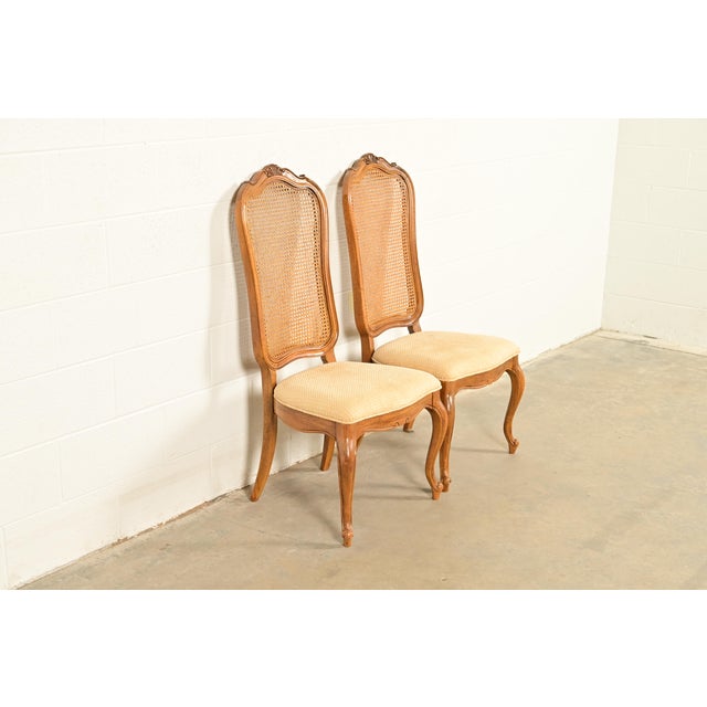 Thomasville French Provincial Louis XV Carved Walnut and Cane Back Side Chairs or Dining Chairs, Pair For Sale - Image 14 of 14