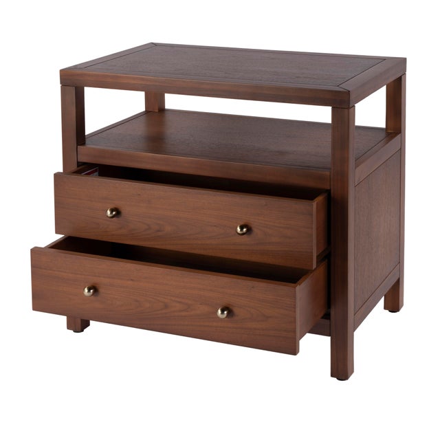 2020s Nora 28 in. W Rectangular 2 Drawer Wide Nightstand with Open Shelf, Walnut For Sale - Image 5 of 11