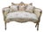 French Rococo-Style Sofa – Pastel Floral Upholstery With Ornate Gold Leaf & Carved Frame For Sale