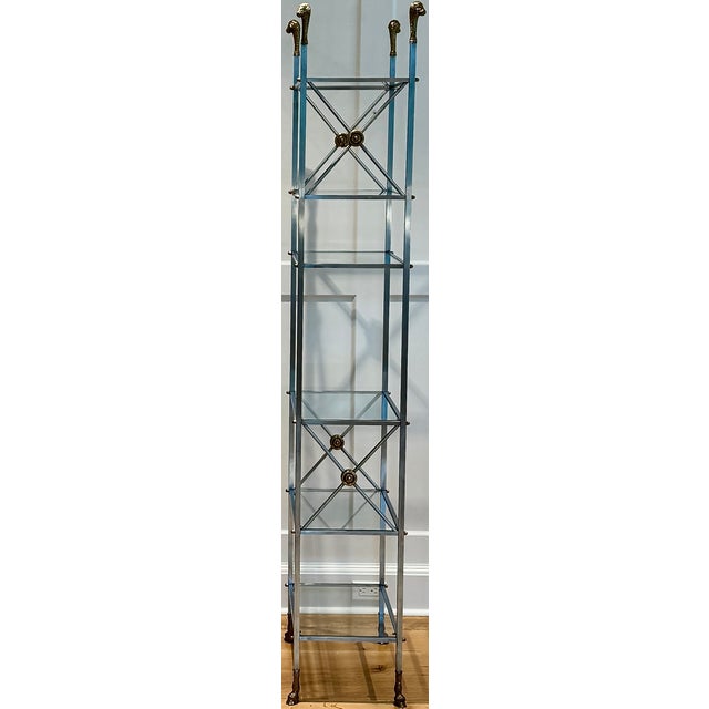 Mid-Century Modern Mid Century Steel & Brass French Etagere, Maison Jansen Style For Sale - Image 3 of 12