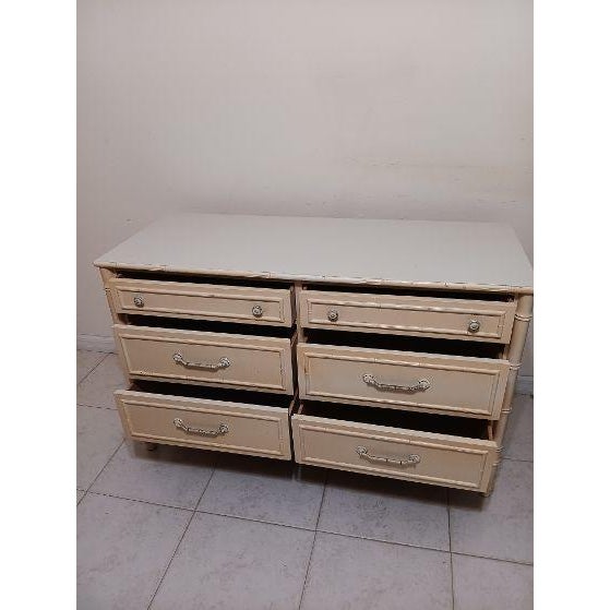 Ornamental & Decorative Materials Vintage Hollywood Regency Faux Bamboo Dresser 6 Drawer For Sale - Image 7 of 8