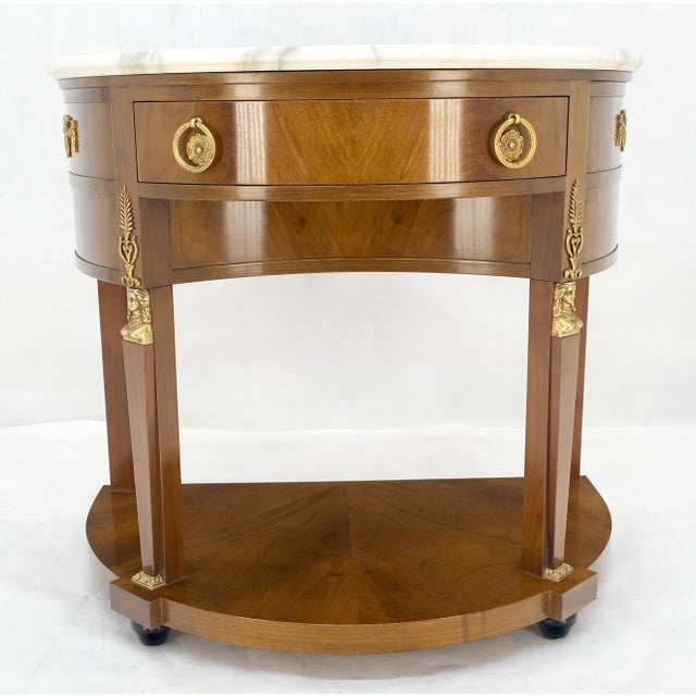 Mid 20th Century Walnut Marble Top Neoclassical Demi Lune Bronze Mount Console Table 1 Drawer For Sale - Image 5 of 18
